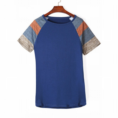

Color matching womens T-shirt round neck short-sleeved loose straight top