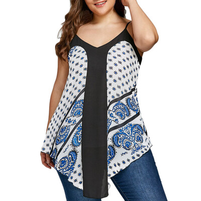 

Roseonmyhand Fashion Womens Casual Plus Size Paisley Dot Printed Camisole Tank Tops Blouse