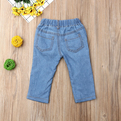 

Infant Kids Girl Summer Casual Shredded Hole Jeans Denim Pants Elastic Trousers
