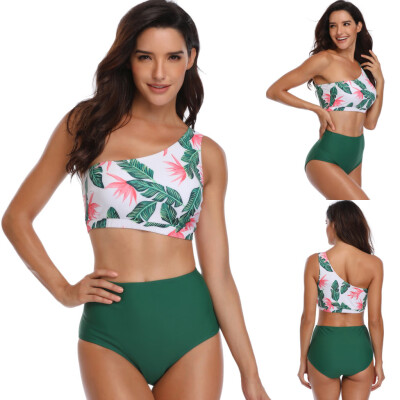 

Roseonmyhand Women Padded Sexy Off Shoulder Beach Suit Leaves Print Bikini Bathing Swimwear