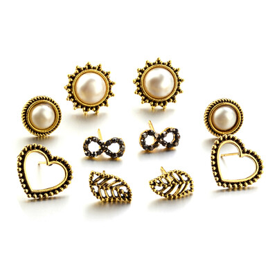 

Vintage Leaf Earrings Heart Earrings For Women Gold Sliver Stud Earrings Sets Women New Fashion Jewelry Party Jewelry