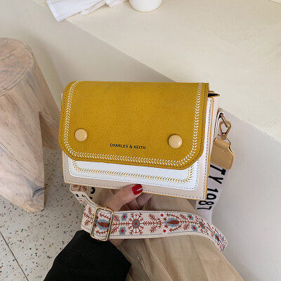 

Bag female new wild letter single back Messenger bag fashion contrast color embroidery line small square package tide