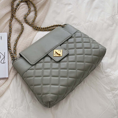 

Texture bag women 2019 new Korean version of Joker shoulder bag fashion diamond chain slung tote bag