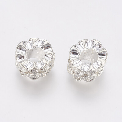 

Alloy European Beads Large Hole Beads with Rhinestone Flower Silver 12125x7mm Hole 4mm