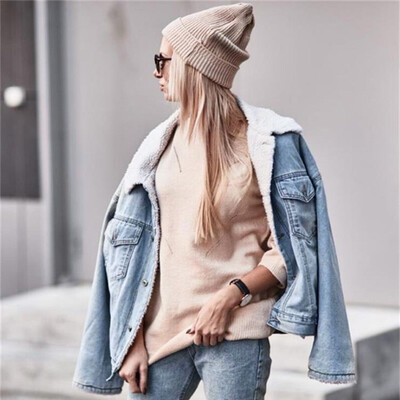

Toponeto Women Autumn Winter Denim Upset Jacket Vintage Long Sleeve Loose Jeans Coat
