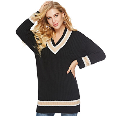

Tailored Womens Long Sleeve V Neck Pullover Sweater Ladies Loose Blouse Knitting Top