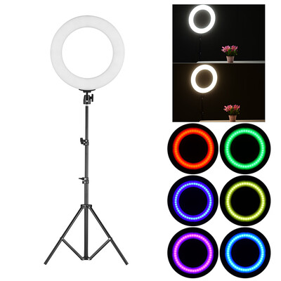

Portable 14 Inch LED Video Ring Light Studio Photography Lamp RGB Color Lights 36-72W Adjustable Brightness 3200-7000K Color Tempe
