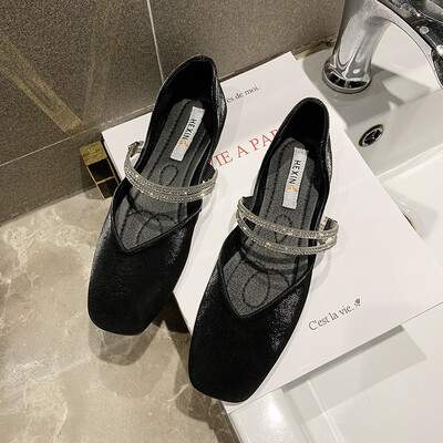 

Mary Jane grandma shoes flat soled square shoes summer shallow fairy water drill bean shoes soft soles pregnant women