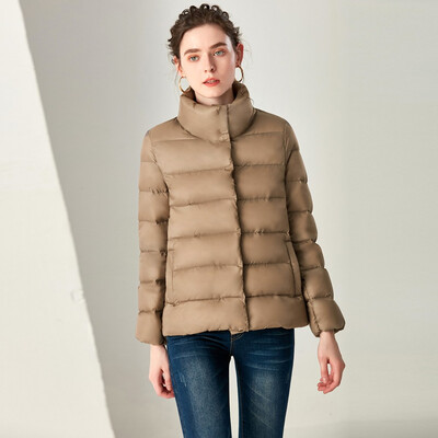 

Toponeto Womens Casual Stand Light Coat Solid Color Short Button Pocket Down Jackets