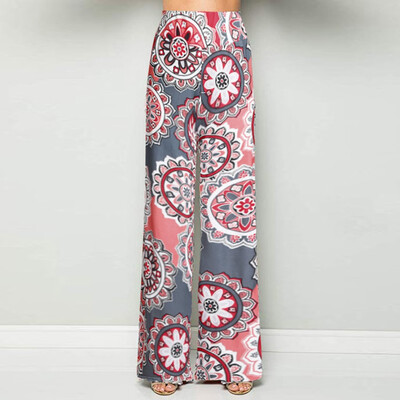 

Womens Daily Casual Loose Printed Stretchy Wide Leg Lounge Long Pants