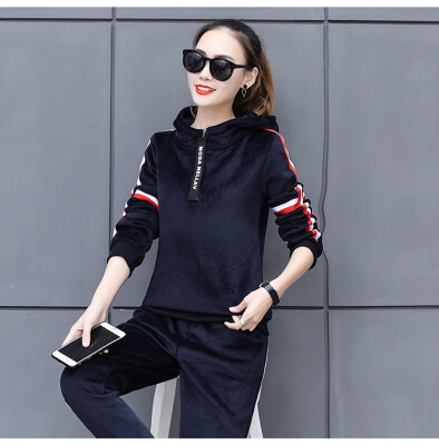 

Two-piece womens new thick double-faced velvet casual hooded sweater for autumnwinter 2018