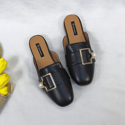 

Single shoe women 2019 new half slippers summer fashion wear Joker flat-bottomed net red loafers sandals without heels