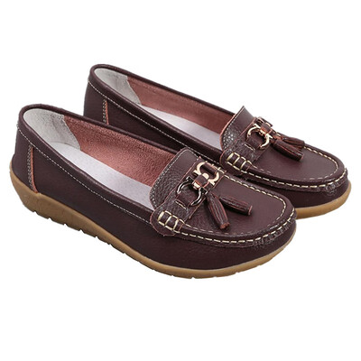 

Women Loafers Leather Oxford Slip On Walking Flats Anti-Skid Boat Shoes