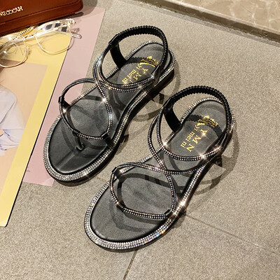 

Sandals fairies wind flat ins tide super fire fashion rhinestones Joker toe gladiator sandals