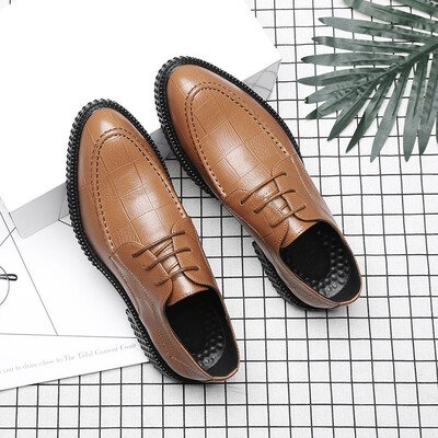 

Spring new mens British dress business shoes Korean black pointed tie thick casual mens shoes tide shoes