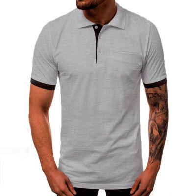 

Summer Mens Slim Fit Shirt Short Sleeve Casual Solid Color T-Shirt Top Tee