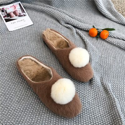 

Fallwinter Baotou slippers women wear flat-bottomed loafers fairy wind Mao Mao half slippers