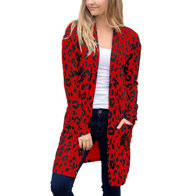 

Roseonmyhand Women Long Sleeve Leopard Print Pocket Fashion Coat Blouse T-Shirt Cardigan Top