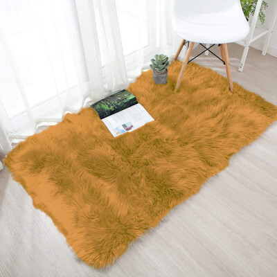 

Gobestart Wool Imitation Sheepskin Rugs Faux Non Slip Bedroom Shaggy Carpet Mats