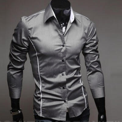 

Business Mens Patchwork Casual Shirt Turn-down Collar New Fashion Splice Long Sleeve Shirts