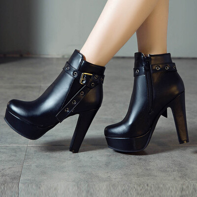 

Rose Fashion Women Waterproof Platform Round Head High Heels Zipper Ankle Boots
