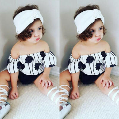 

Newborn Baby Girl Rose Backless Off Shoulder Striped Tops Short Pants Outfit Set