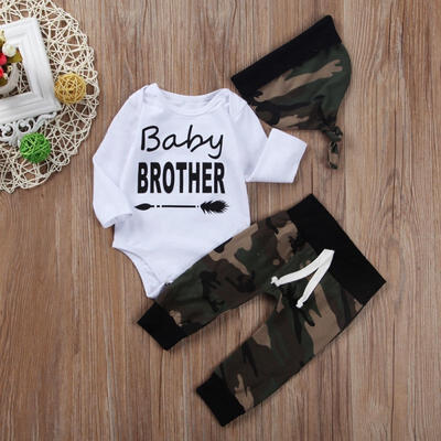

Newborn Baby Boys Cotton Tops Romper Camouflage Pants 3Pcs Outfits Set Clothes