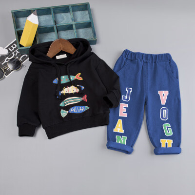 

Autumn Baby Boys Long Sleeve Cartoon Hoodie Sweatshirt TopsDenim Pants Trouser Costume Set