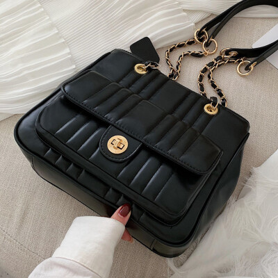 

Womens bags fall new 2019 large capacity large chain bag mailman bag fashion shoulder slung small Xiang feng ling lattice bag