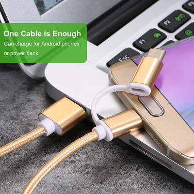 

2-in-1 USB 20 Male to Type-CMicro USB Nylon Braided Charge Cable For Huawei Samsung HTC Xiaomi etc 1m Gold