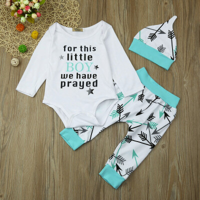 

3Pcs Infant Baby Boy Girl Letter Print TopsPantsHat Outfits Set Clothes