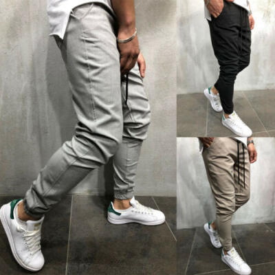 

UK Stylish Men Sports Gym Long Pants Summer Casual Slim Fit Pants Trousers New