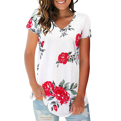 

Starmoon Women Summer Printing V Neck Short Sleeve Shirt Casual Tunic Tops Blouse