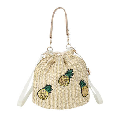 

Pineapple Print Shoulder Bucket Handbags Women Straw Woven Crossbody Bags