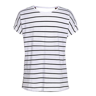 

Womens Backless Loose Tops Striped Blouse Short Sleeve Shirts Printed T-shirt