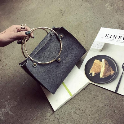 

Women Metal Ring Handbag PU Leather Shoulder Tote Bag Ladies Messenger Crossbody Bag BlackGreyPink