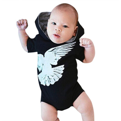 

Newborn Infant Toddler Baby Boy Bird Print Hooded Romper Jumpsuit Clothes Outfit