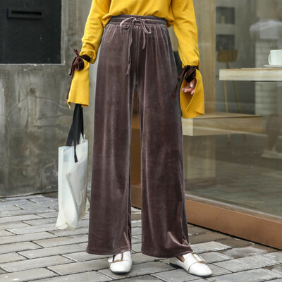 

Tailored Fashion Womens Solid High Waist Drawstring Casual Elastic Waist Wide Leg Pants