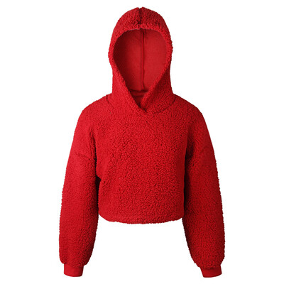 

Hooded Long Sleeve Fleece Solid Color Crop Top Women Short Hoodie