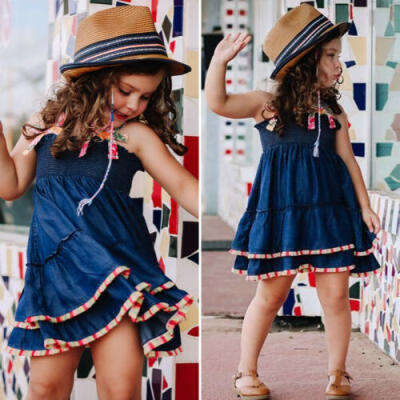 

Summer Toddler Baby Girls Sleeveless Clothes Denim Dress Swing Party Dresses