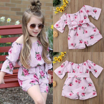 

Canis Newborn Kid Baby Girls Floral Off Shoulder Tops Shorts Tutu Outfit Clothes