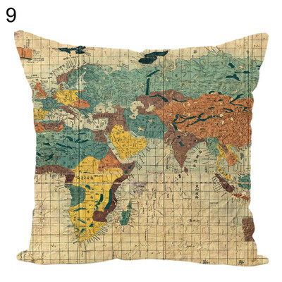 

45x45cm Geography Map Throw Pillow Case Cushion Cover Sofa Bed Office Home Decor