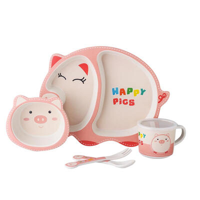 

5pcs Eco-friendly Bamboo Fiber Baby Plate Feeding Bowl Children Tableware