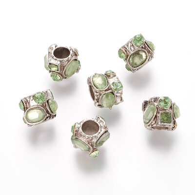 

Antique Silver Tone Alloy Resin Rhinestone European Beads Large Hole Column Beads GreenYellow 11x95x10mm Hole 45mm