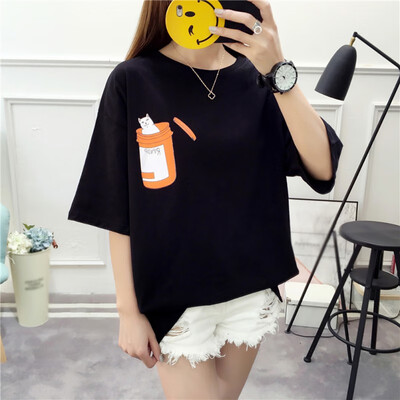 

Harajuku Summer Womens T Shirts Cartoon Printed Short-Sleeved T-shirt Women Korean O Neck Casual Loose Tops