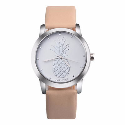 

New Womens Pineapple Leather Band Analog Quartz Watch Ladies Rose Gold Dial Casual Female Sport Watches montre femme Clock 533