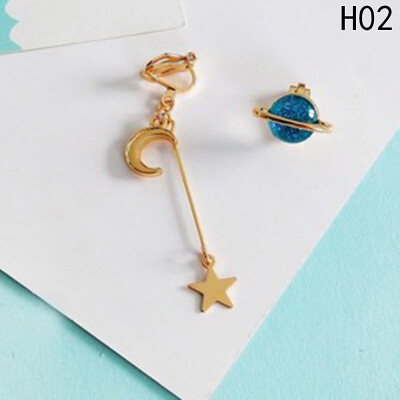 

Fashion Cute Asymmetrical Earth Moon Star Drop Earrings Handmade Crystal Pendant Love Long Earrings