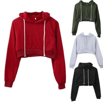 

US Womens Hoodie Long Sleeve Casual Sweatshirt Sweater Crop Top Pullover Tops