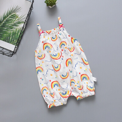 

Newborn Baby Boys Girls Sleeveless Jumpsuit Rainbow Strawberry Print Rompers