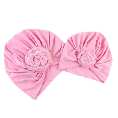 

2019 New Womens Babys 2PCS Cotton Solid Knot Head Cover Hat Wrap Turban Cap